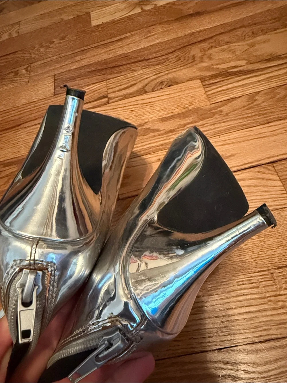 Urban Outfitters Mirrored Silver Pointed Ankle Booties